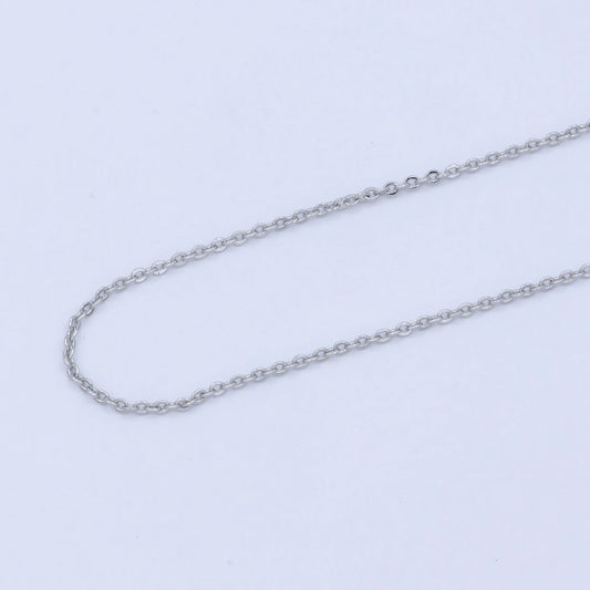 White Gold Filled 0.8mm Dainty Rolo Cable 16 Inch Choker Necklace w. Extender | WA-239 Clearance Pricing