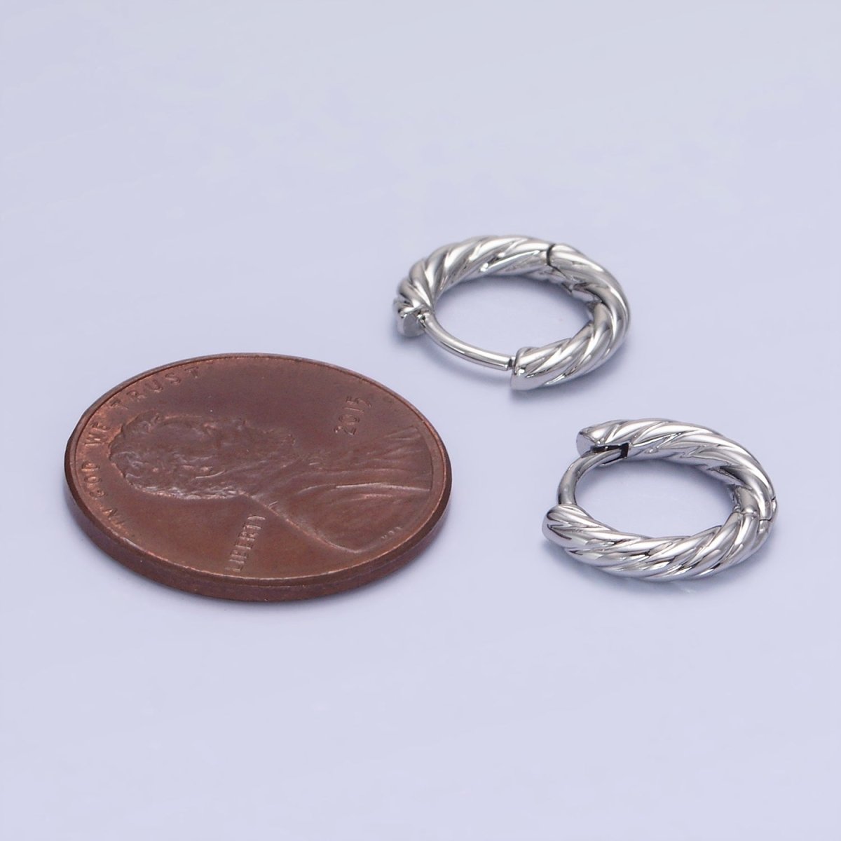 White Gold Filled 10mm Croissant Twisted Cartilage Minimalist Huggie Earrings | AB1268