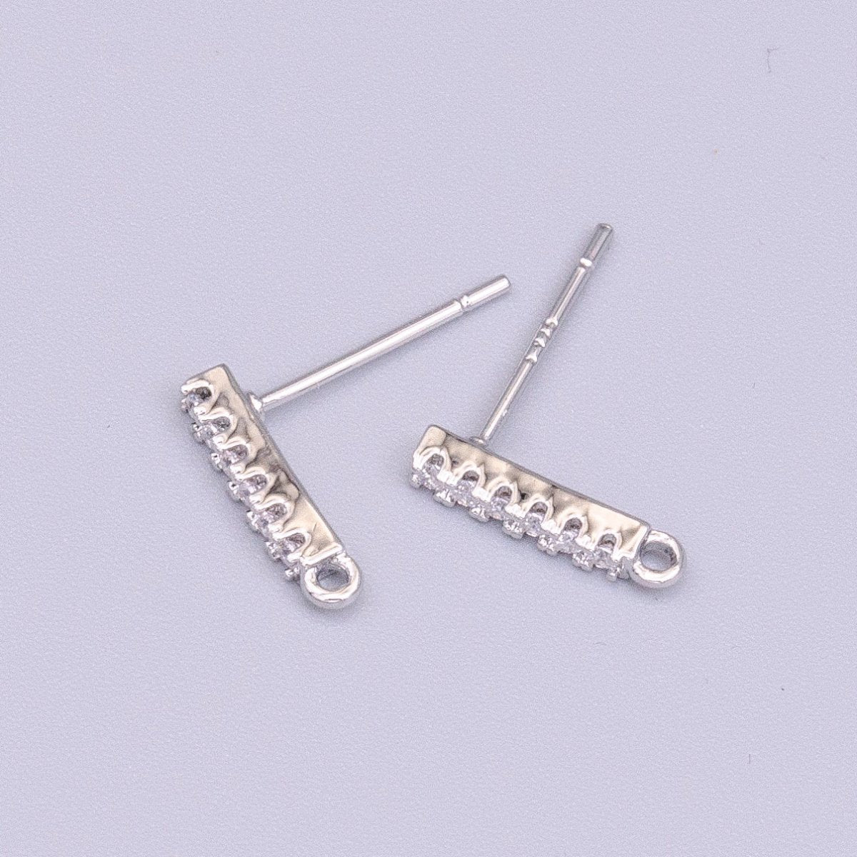 White Gold Filled 11.3mm Micro Paved CZ Bar Open Loop Stud Earrings | Z-405