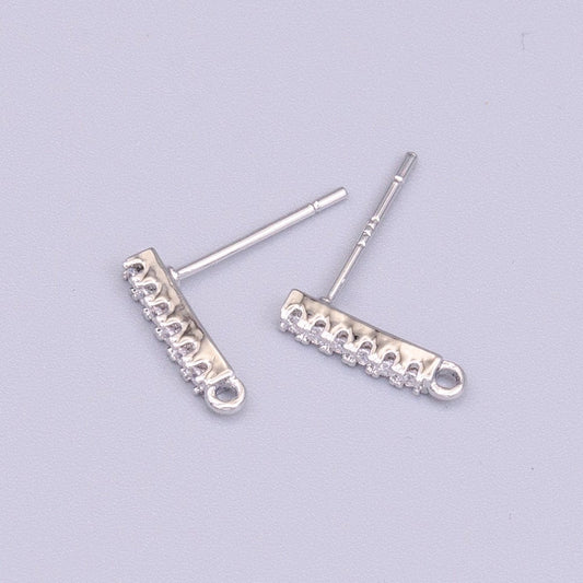 White Gold Filled 11.3mm Micro Paved CZ Bar Open Loop Stud Earrings | Z-405