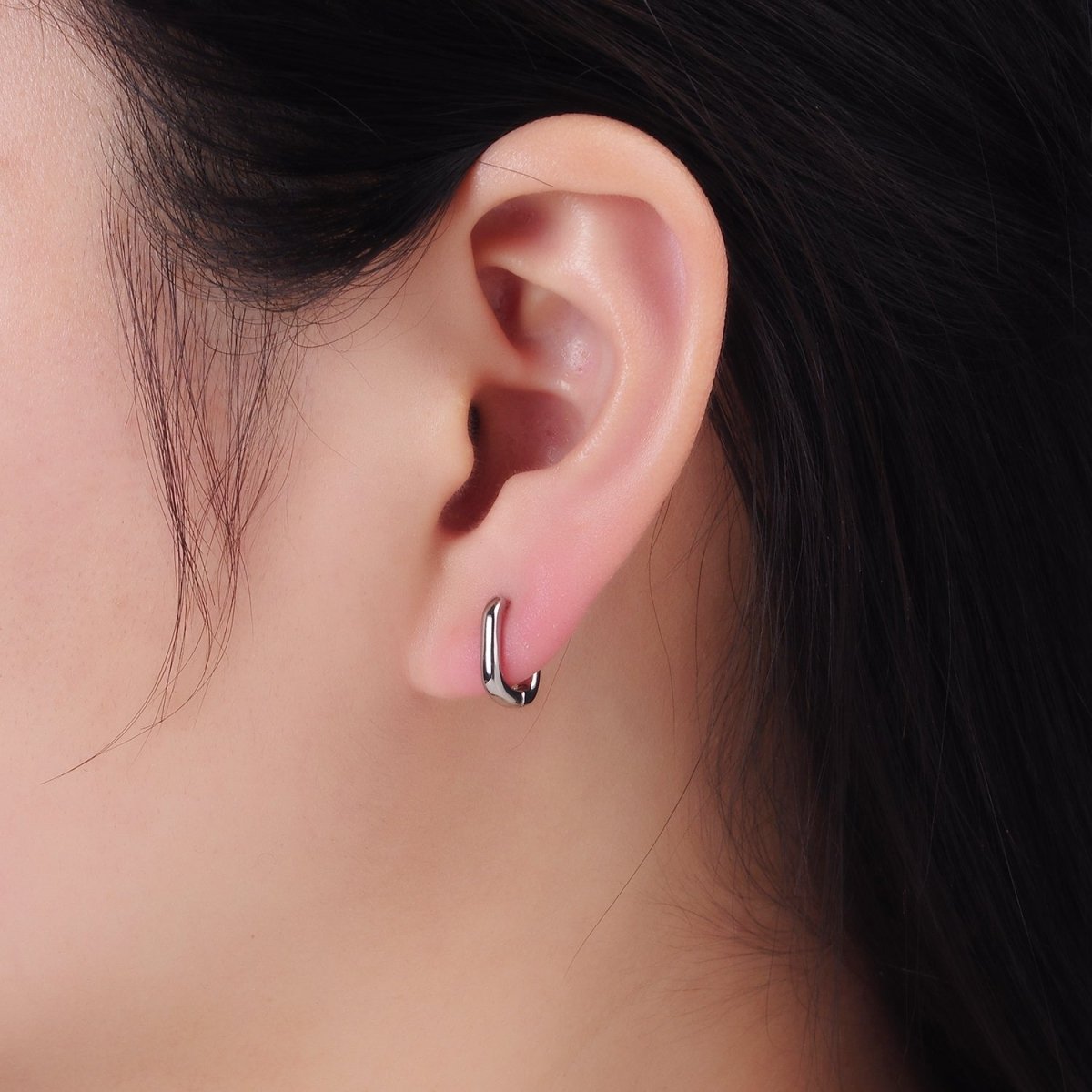 White Gold Filled 11mm Oblong Cartilage Minimalist Huggie Earrings | AB1267