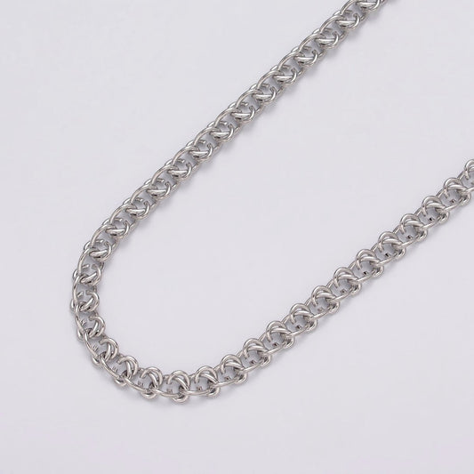 White Gold Filled 12mm Geometric C-Shaped Wheat Double Link Designed Unfinished Chain | ROLL-1100 Clearance Pricing
