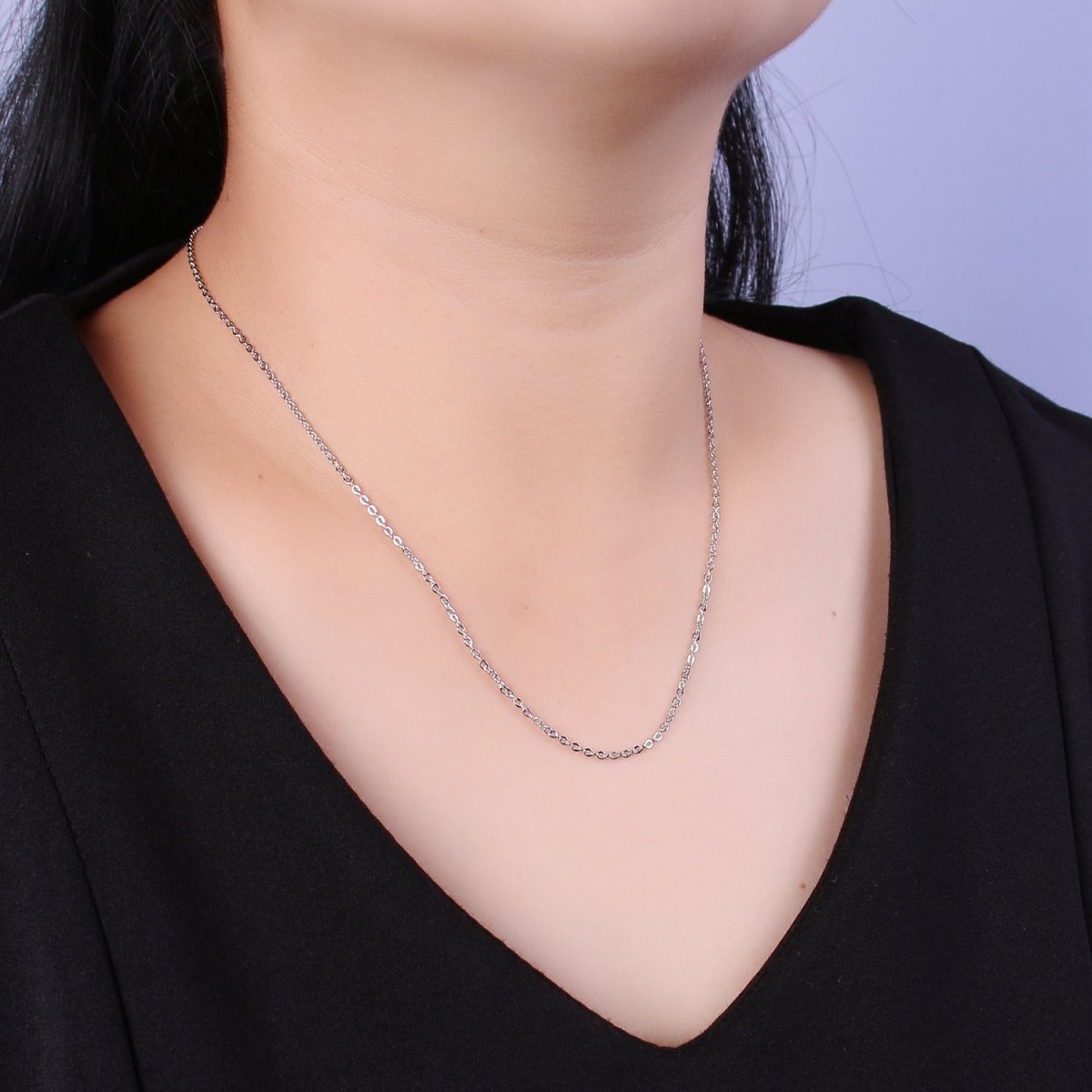 White Gold Filled 1.4mm Dainty Cable Chain 16 Inch Choker Chain Necklace w. Extender | WA-439