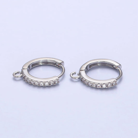White Gold Filled 14mm Micro Paved Huggie Open Loop Earrings Supply | Z-332