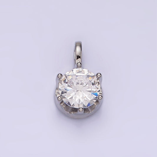 White Gold Filled 15mm, 21mm Clear Cubic Zirconia Round Solitaire Silver Pendant | N1817 N1818