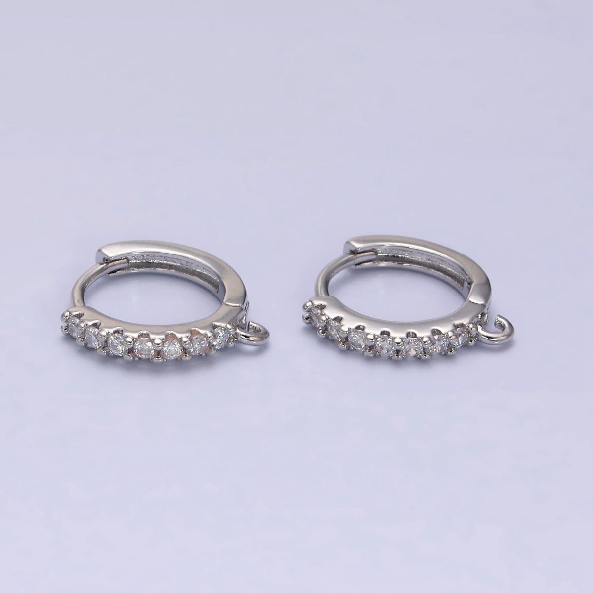 White Gold Filled 15mm Micro Paved CZ Huggie Open Loop Earrings | Z-361