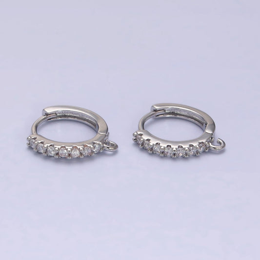 White Gold Filled 15mm Micro Paved CZ Huggie Open Loop Earrings | Z-361