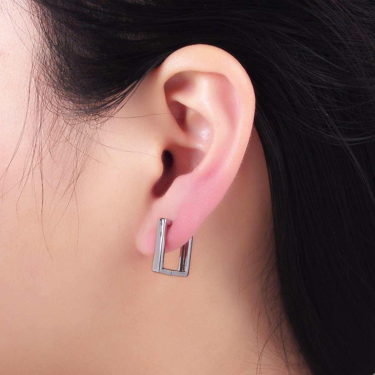 White Gold Filled 16mm Rectangle Huggie Earrings | AB1321