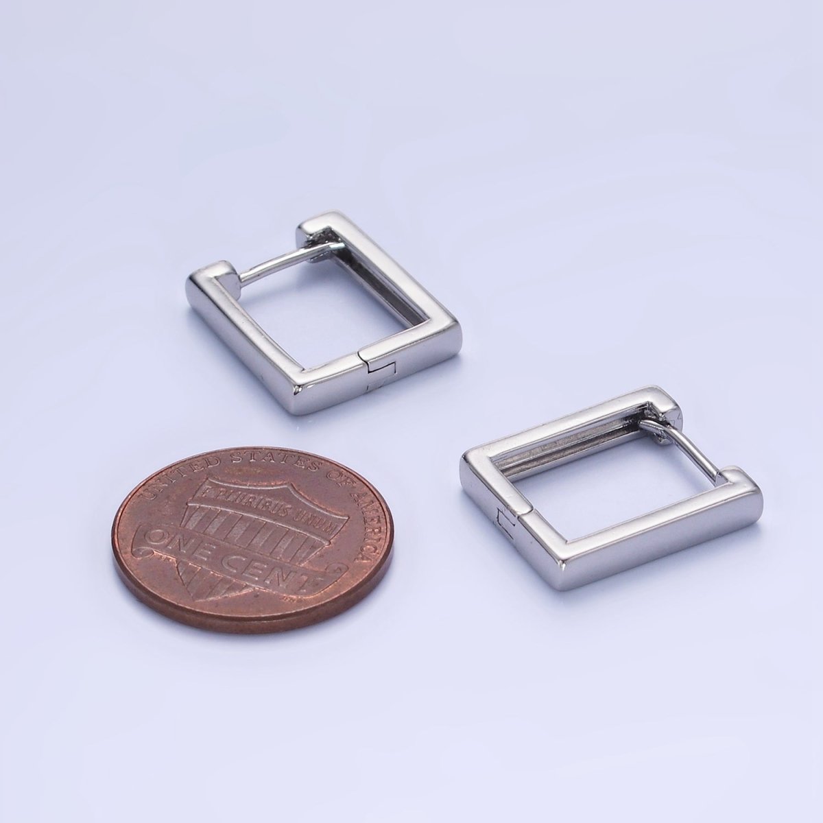 White Gold Filled 16mm Rectangle Huggie Earrings | AB1321