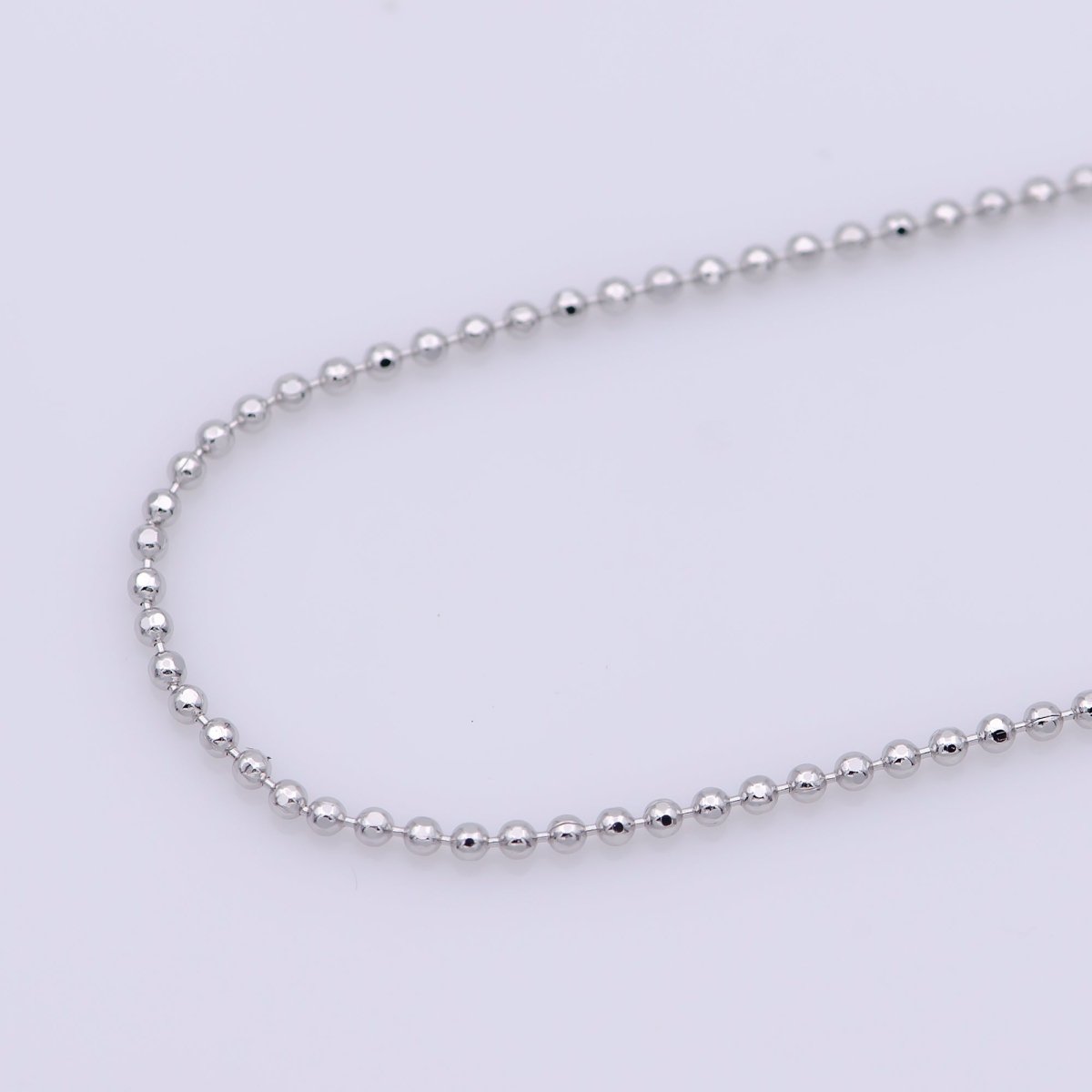 White Gold Filled 1mm Dainty Round Beaded Ball 18 Inch Layering Chain Necklace | WA-241 Clearance Pricing