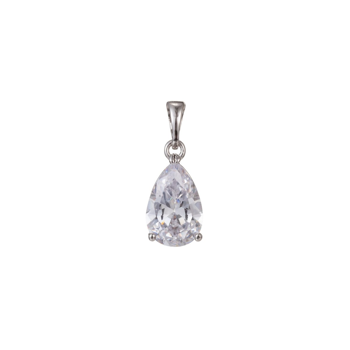 White Gold Filled 20mm Clear CZ Teardrop Bezel Pendant | I466