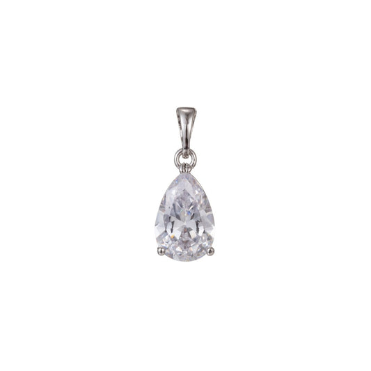 White Gold Filled 20mm Clear CZ Teardrop Bezel Pendant | I466
