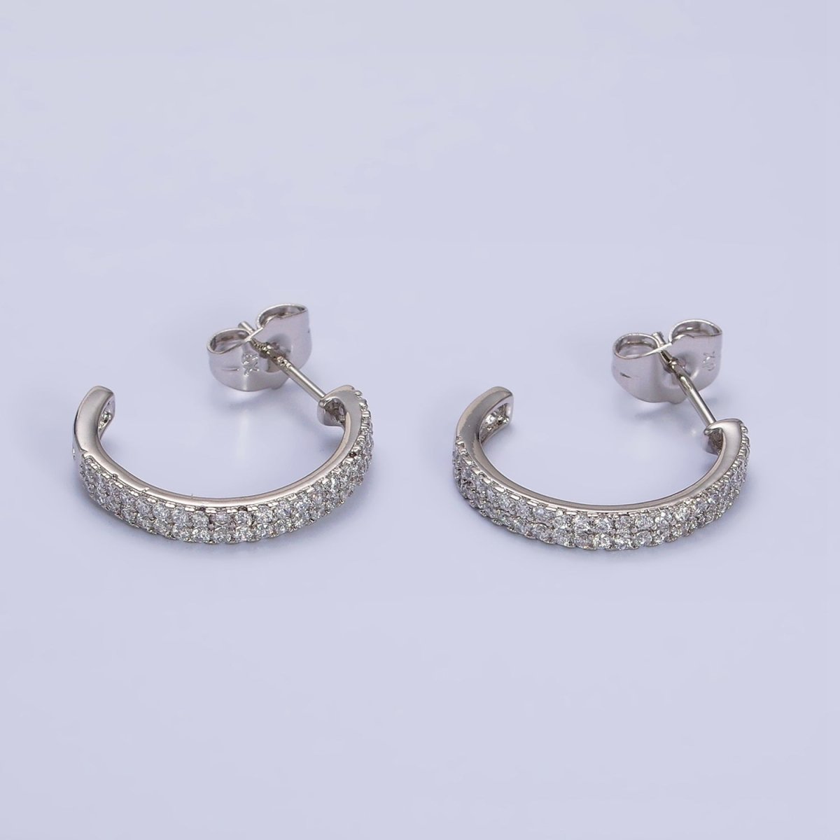 White Gold Filled 20mm Clear Micro Paved CZ C-Shaped Hoop Earrings | AD1421