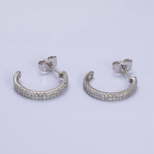 White Gold Filled 20mm Clear Micro Paved CZ C-Shaped Hoop Earrings | AD1421