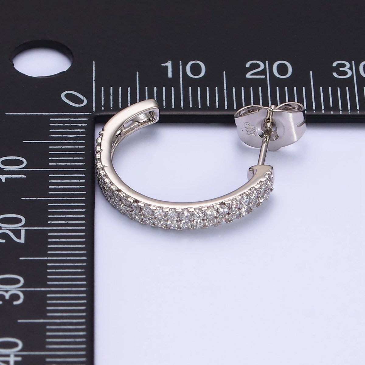 White Gold Filled 20mm Clear Micro Paved CZ C-Shaped Hoop Earrings | AD1421