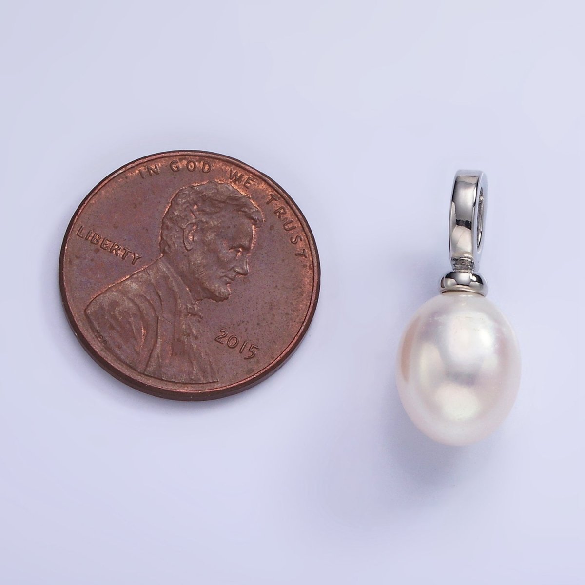 White Gold Filled 20mm Freshwater Pearl Drop Snap Latch Bail Pendant | P1698