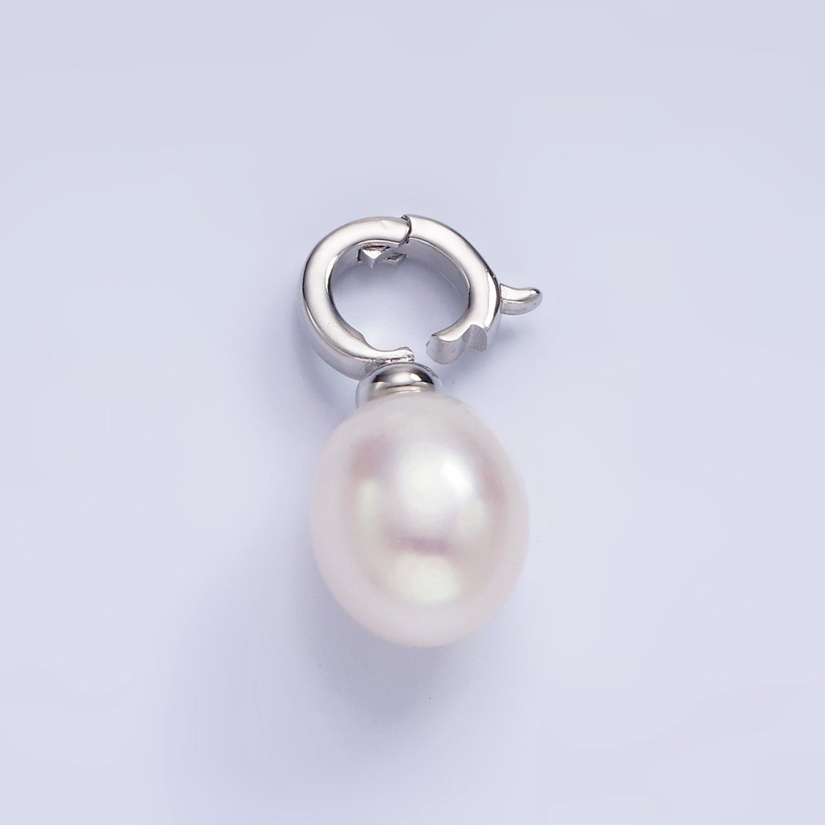White Gold Filled 20mm Freshwater Pearl Drop Snap Latch Bail Pendant | P1698