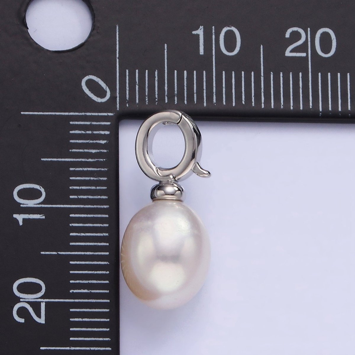 White Gold Filled 20mm Freshwater Pearl Drop Snap Latch Bail Pendant | P1698