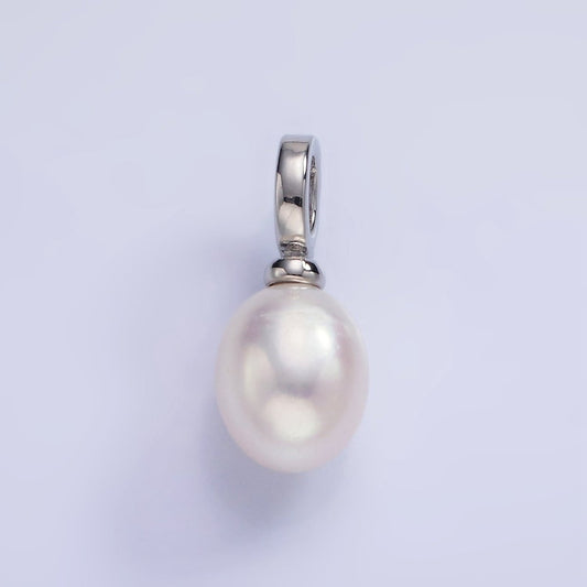 White Gold Filled 20mm Freshwater Pearl Drop Snap Latch Bail Pendant | P1698