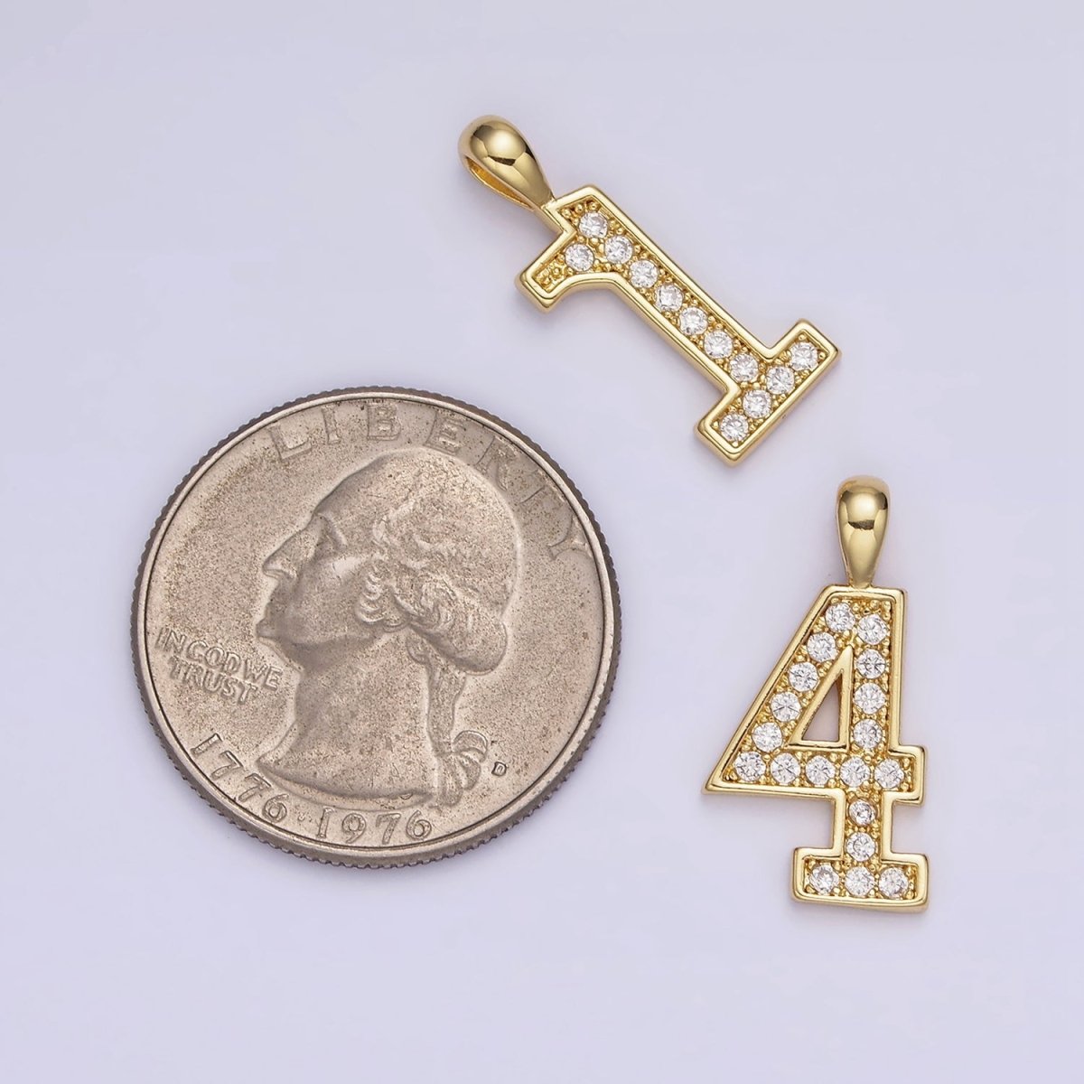 White Gold Filled 21.5mm Clear Micro Paved CZ Number 0-9 Pendant | N1246 - N1255