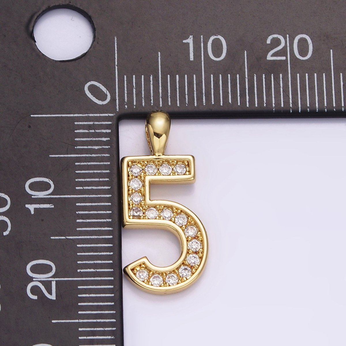 White Gold Filled 21.5mm Clear Micro Paved CZ Number 0-9 Pendant | N1246 - N1255