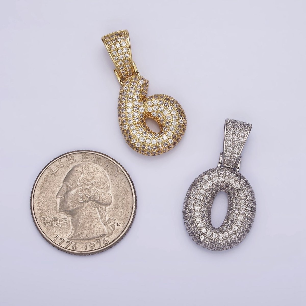 White Gold Filled 25mm Number 0-9 Dome Clear Micro Paved CZ Pendant | AA705 - AA714
