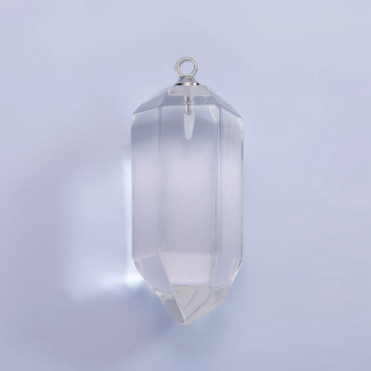 White Gold Filled 32mm Clear Quartz Abstract Multifaceted Point Wand Charm | N1649