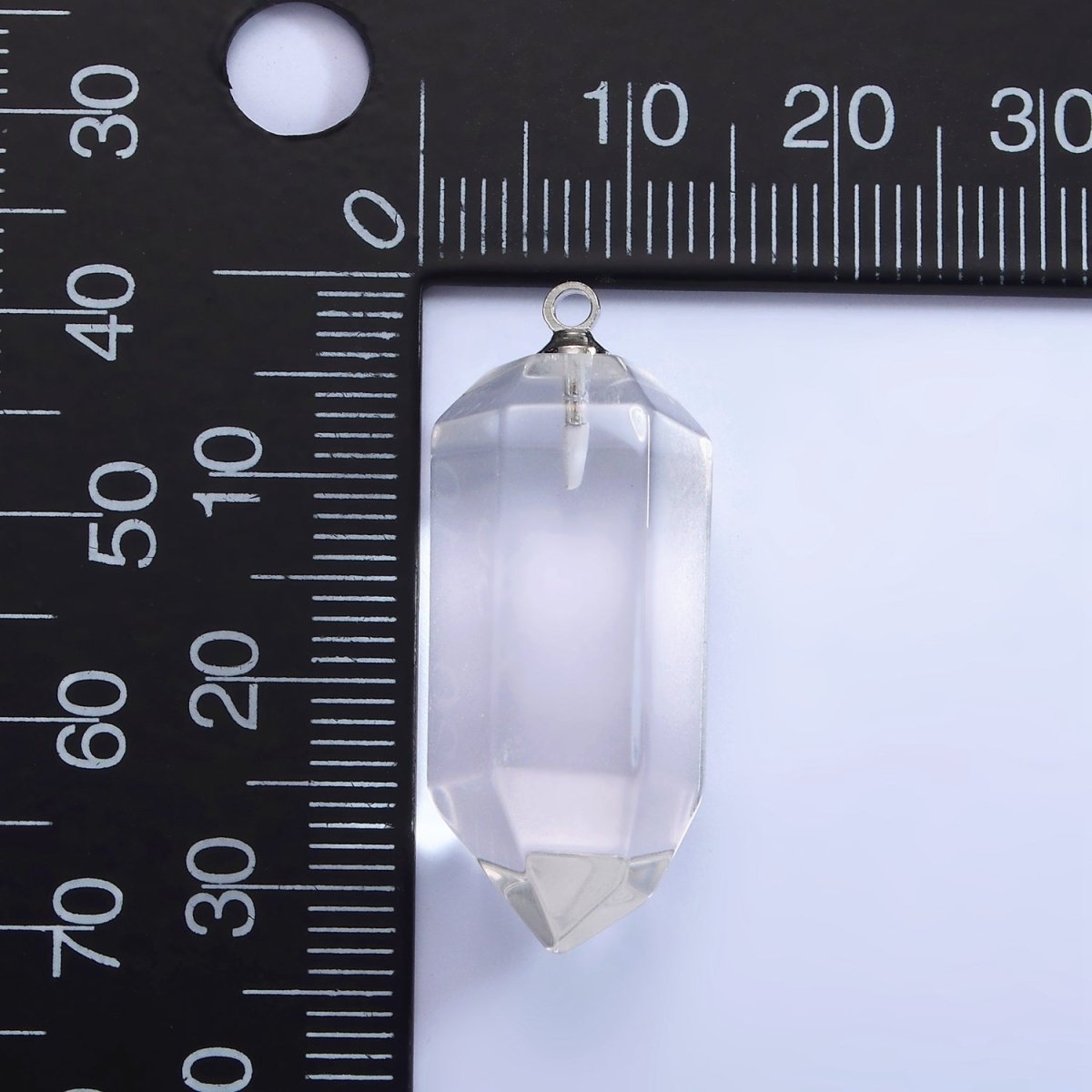 White Gold Filled 32mm Clear Quartz Abstract Multifaceted Point Wand Charm | N1649