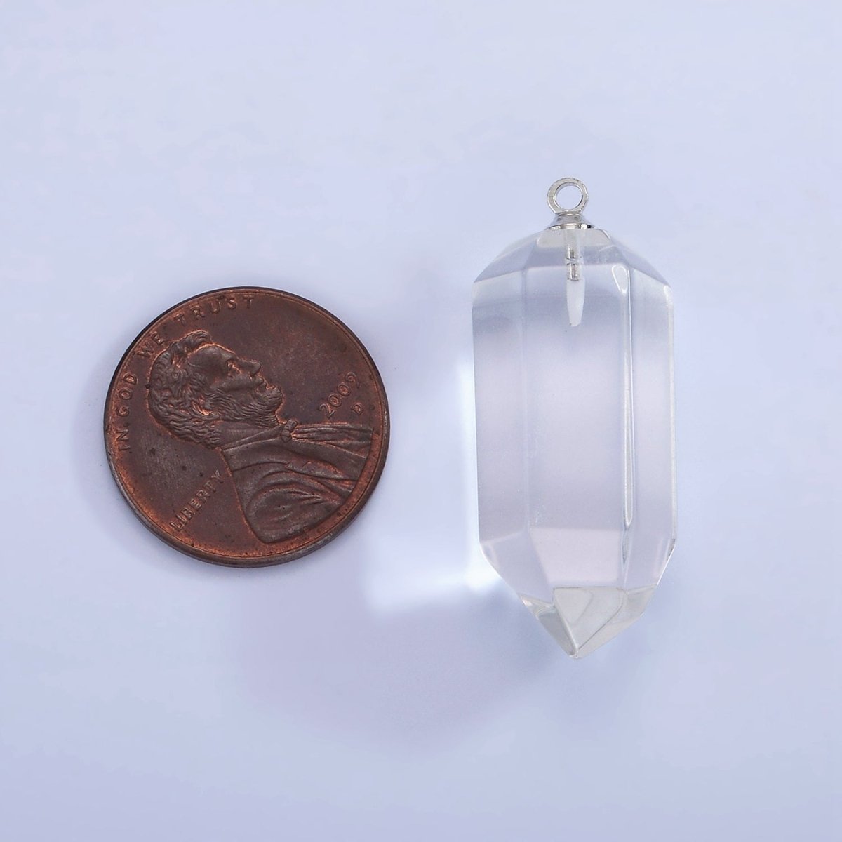 White Gold Filled 32mm Clear Quartz Abstract Multifaceted Point Wand Charm | N1649
