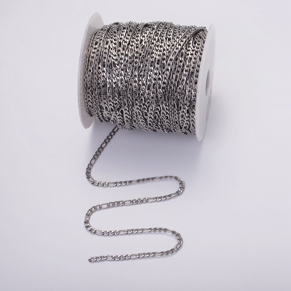 White Gold Filled 3.5mm Figaro Unfinished Chain For Jewelry Making | ROLL-1490 Clearance Pricing