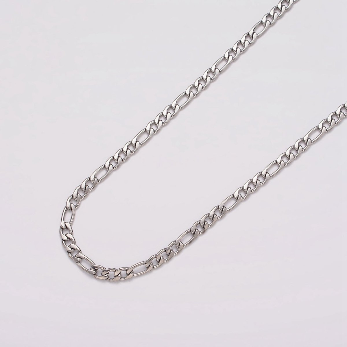 White Gold Filled 3.5mm Figaro Unfinished Chain For Jewelry Making | ROLL-1490 Clearance Pricing