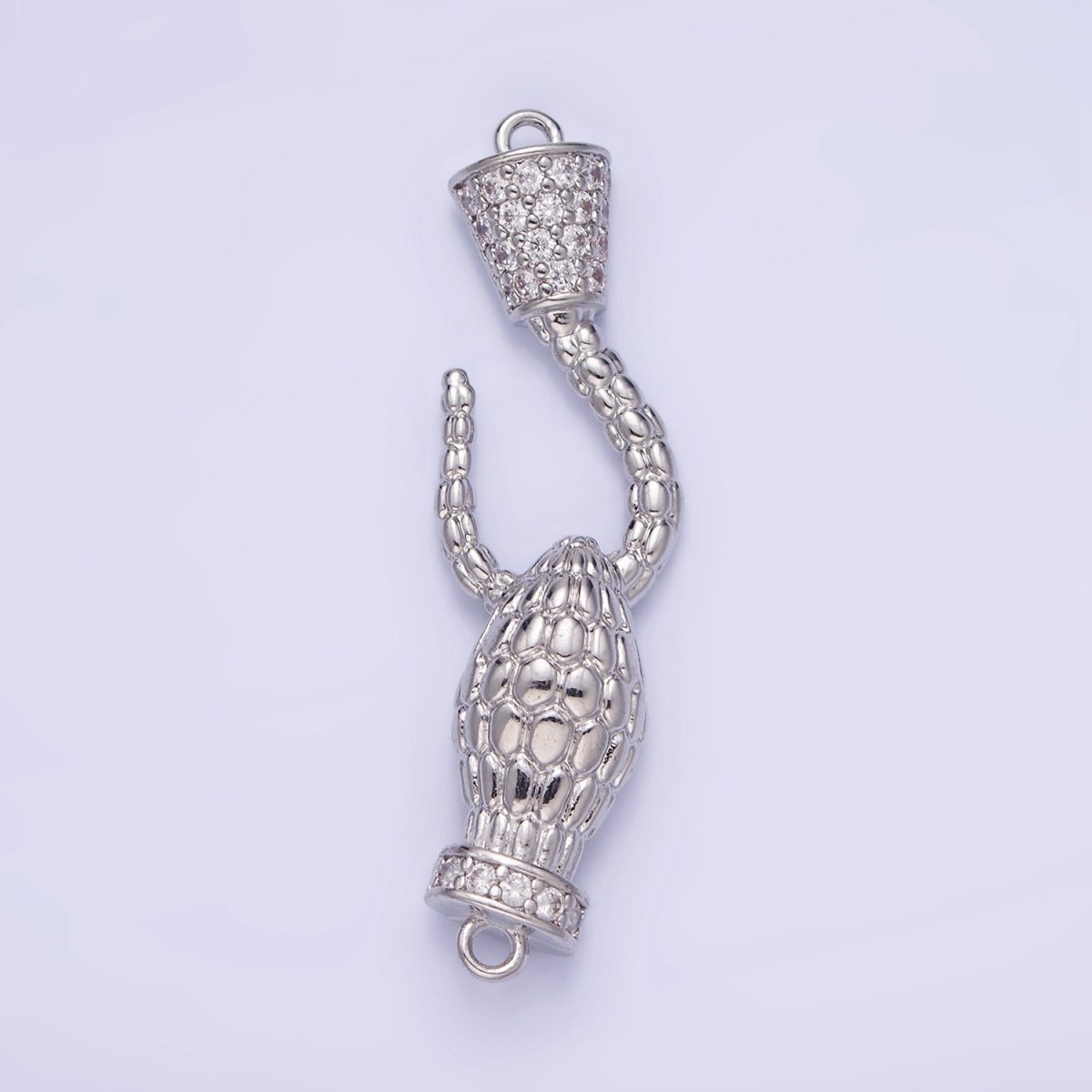 White Gold Filled 40mm Snake Hook Micro Paved CZ Connector | G281