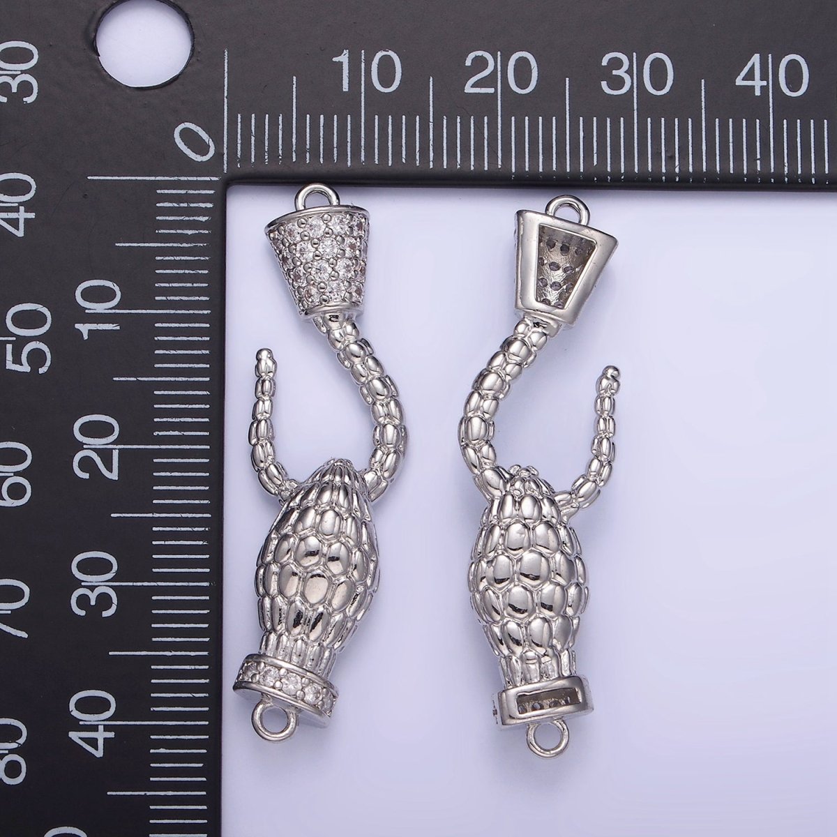 White Gold Filled 40mm Snake Hook Micro Paved CZ Connector | G281