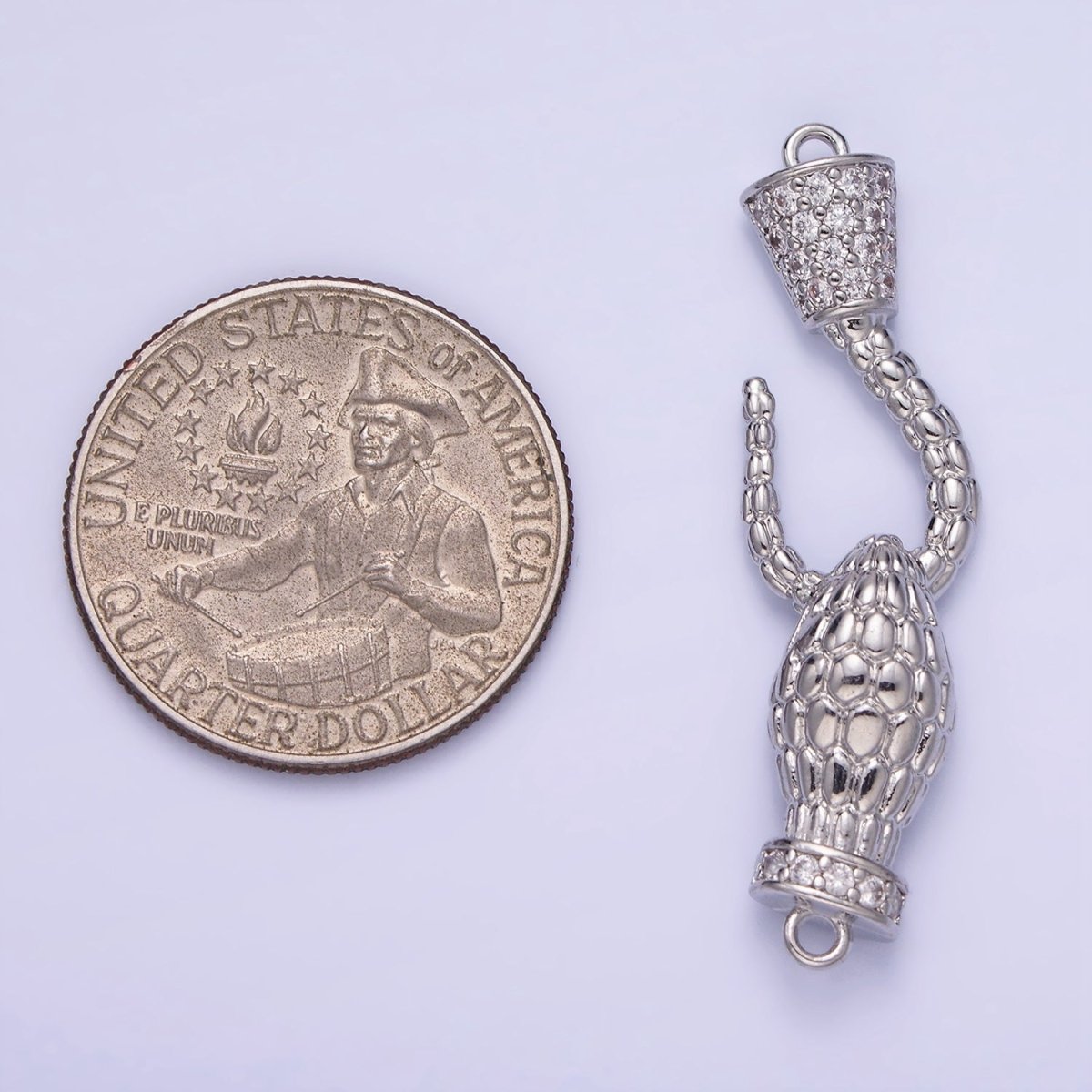 White Gold Filled 40mm Snake Hook Micro Paved CZ Connector | G281