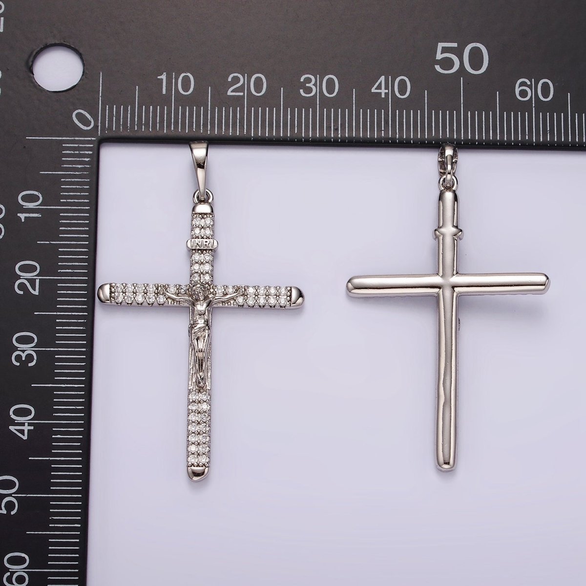 White Gold Filled 50mm Jesus Crucifix "INRI" Micro Paved CZ Cross Pendant | AA1123