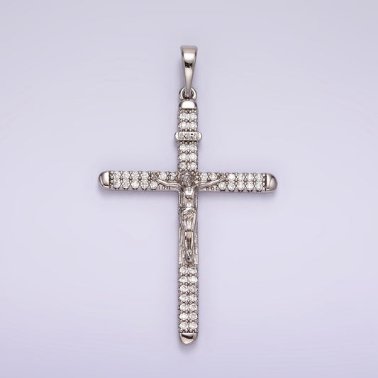 White Gold Filled 50mm Jesus Crucifix "INRI" Micro Paved CZ Cross Pendant | AA1123