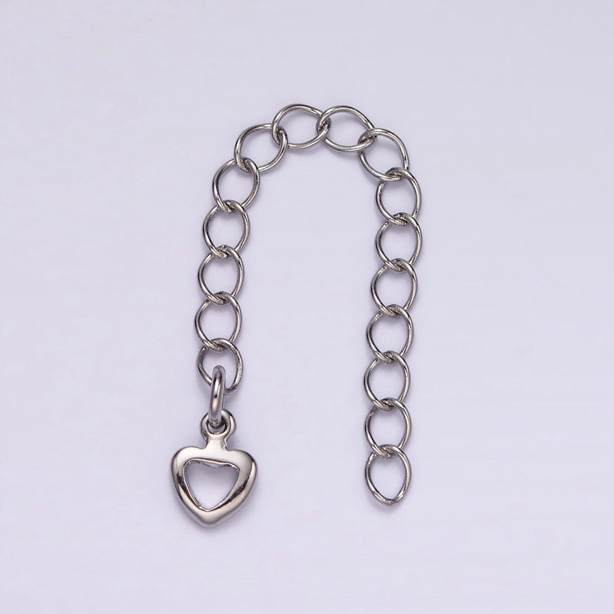 White Gold Filled 60mm Open Heart Charm Chain Extender Findings | Z716