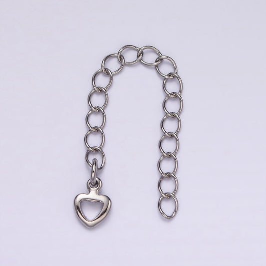 White Gold Filled 60mm Open Heart Charm Chain Extender Findings | Z716