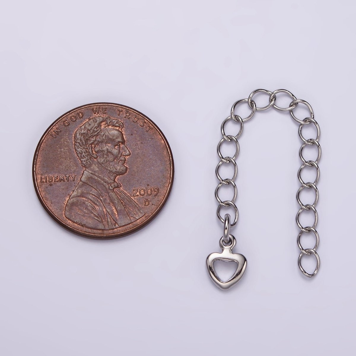 White Gold Filled 60mm Open Heart Charm Chain Extender Findings | Z716