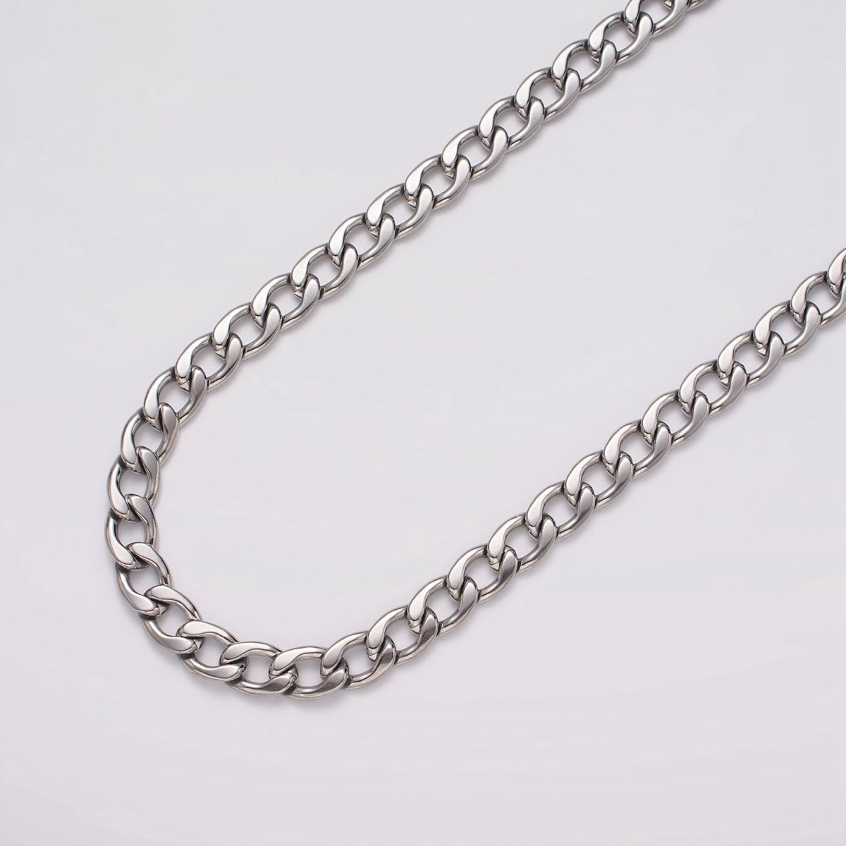 White Gold Filled 7.5mm Cuban Concave Flat Curb Unfinished Chain For Jewelry Making | ROLL-1489 Clearance Pricing
