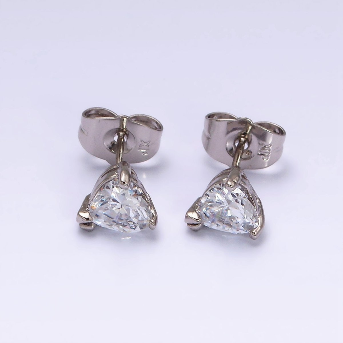 White Gold Filled 7mm Clear Heart CZ Stud Earrings | AD1316