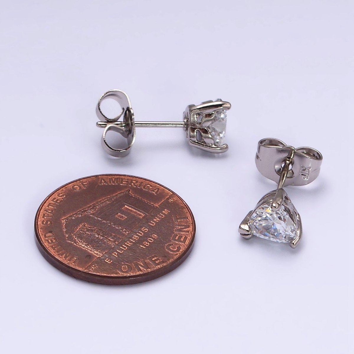 White Gold Filled 7mm Clear Heart CZ Stud Earrings | AD1316
