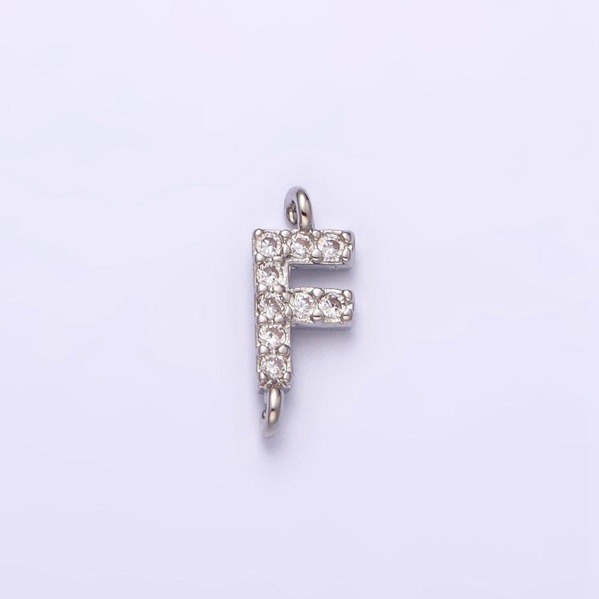 White Gold Filled A-Z Initial Letter Micro Paved CZ Sideway Loop Personalized Connector | A-664-A-676