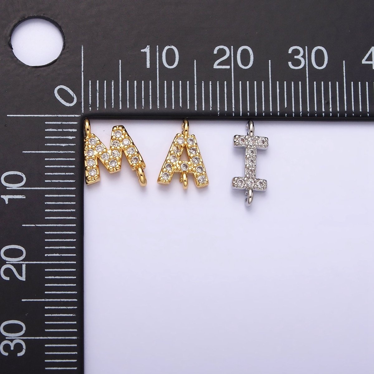 White Gold Filled A-Z Initial Letter Micro Paved CZ Sideway Loop Personalized Connector | A-664-A-676