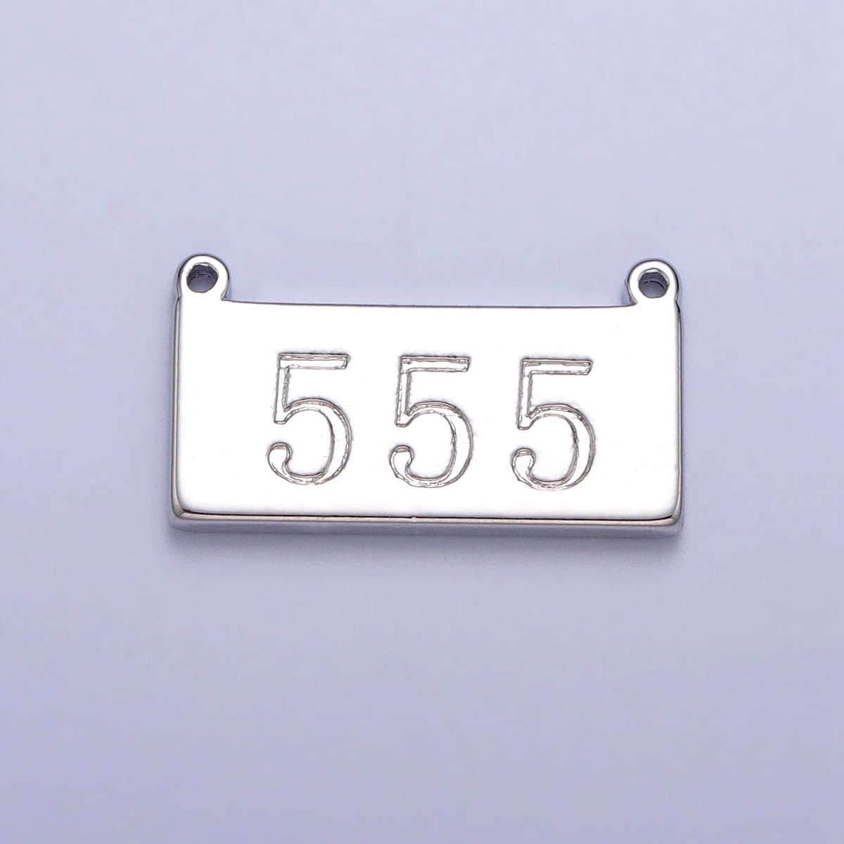 White Gold Filled Angel Number Numerology Engraved Rectangular Tag Charm Connector | G-616 ~ G-621