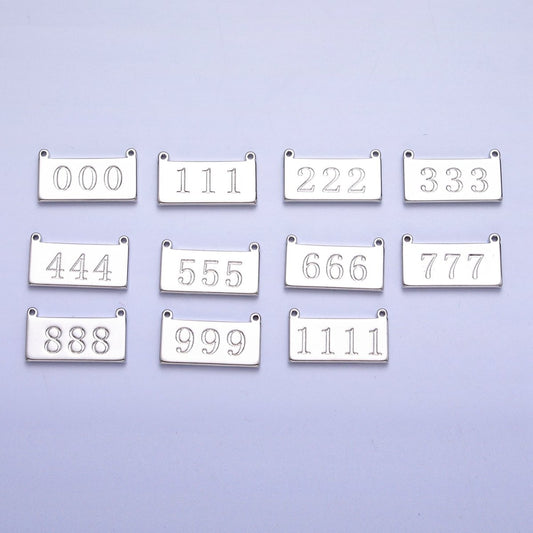 White Gold Filled Angel Number Numerology Engraved Rectangular Tag Charm Connector | G-616 ~ G-621