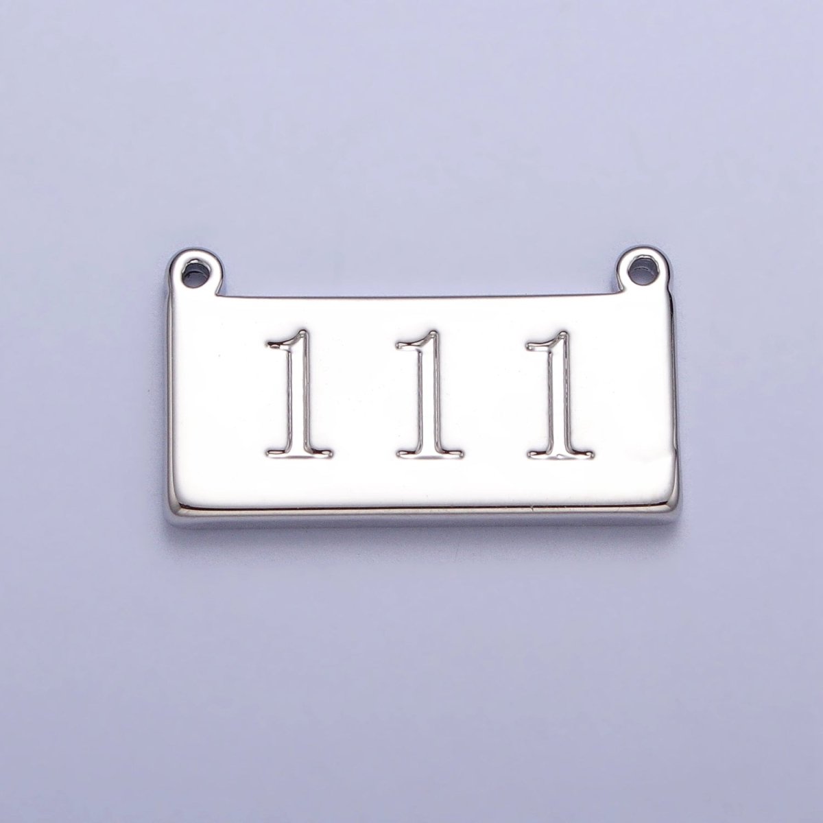 White Gold Filled Angel Number Numerology Engraved Rectangular Tag Charm Connector | G-616 ~ G-621