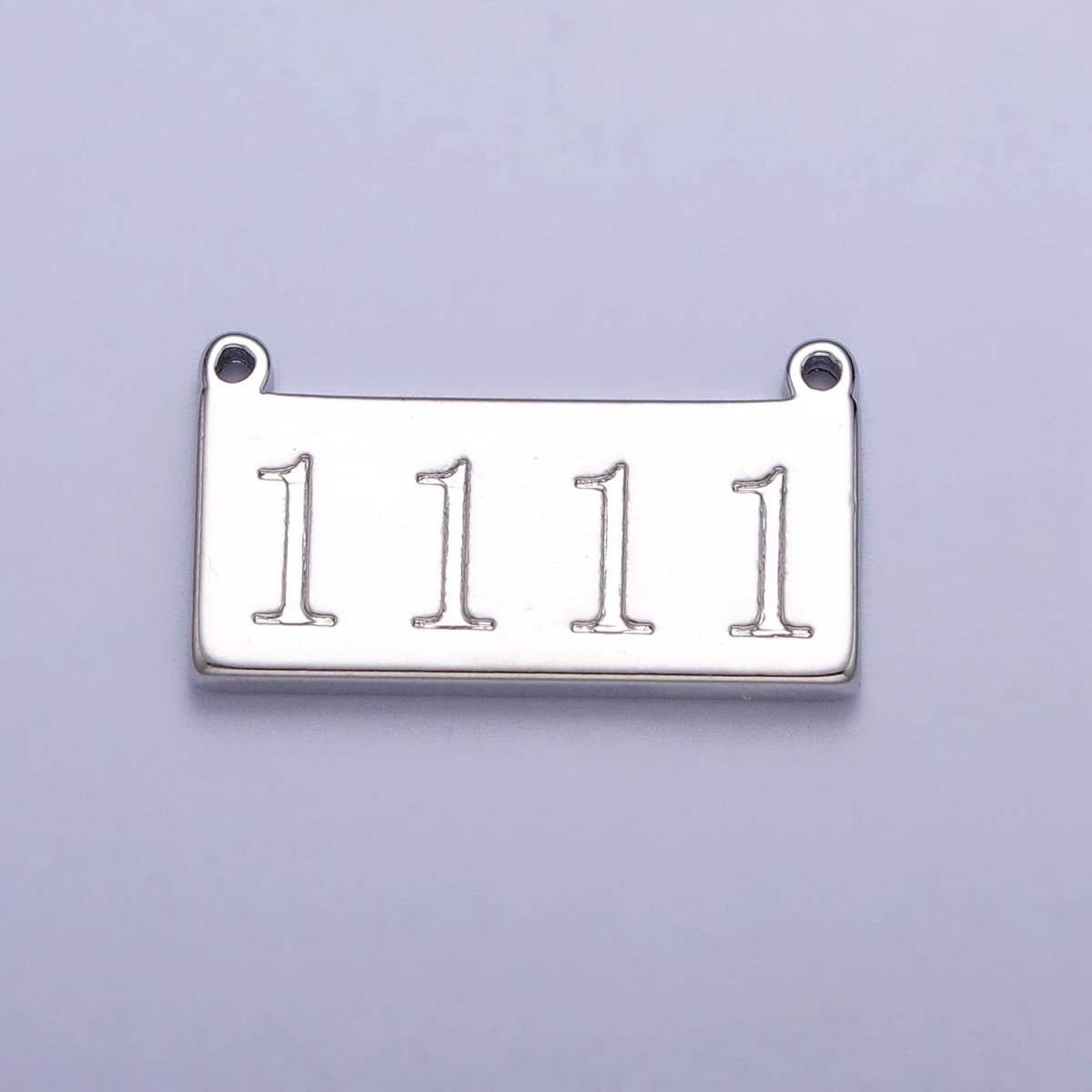 White Gold Filled Angel Number Numerology Engraved Rectangular Tag Charm Connector | G-616 ~ G-621