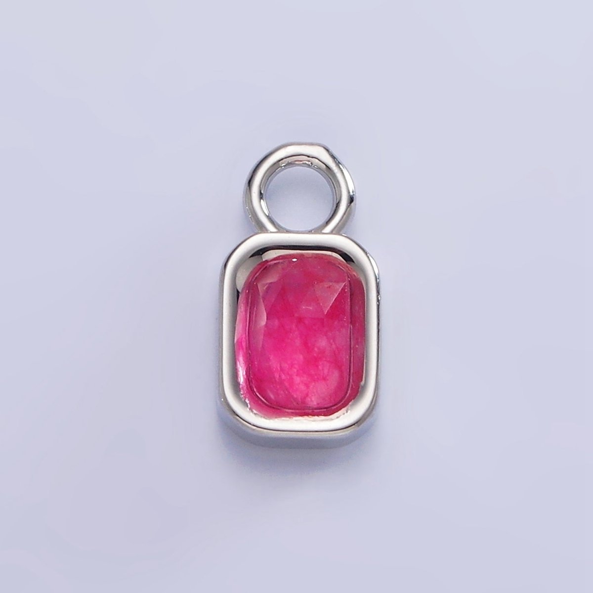 White Gold Filled Baguette Multifaceted Natural Gemstone Personalized Add-On Silver Charm | AC1400 - AC1410