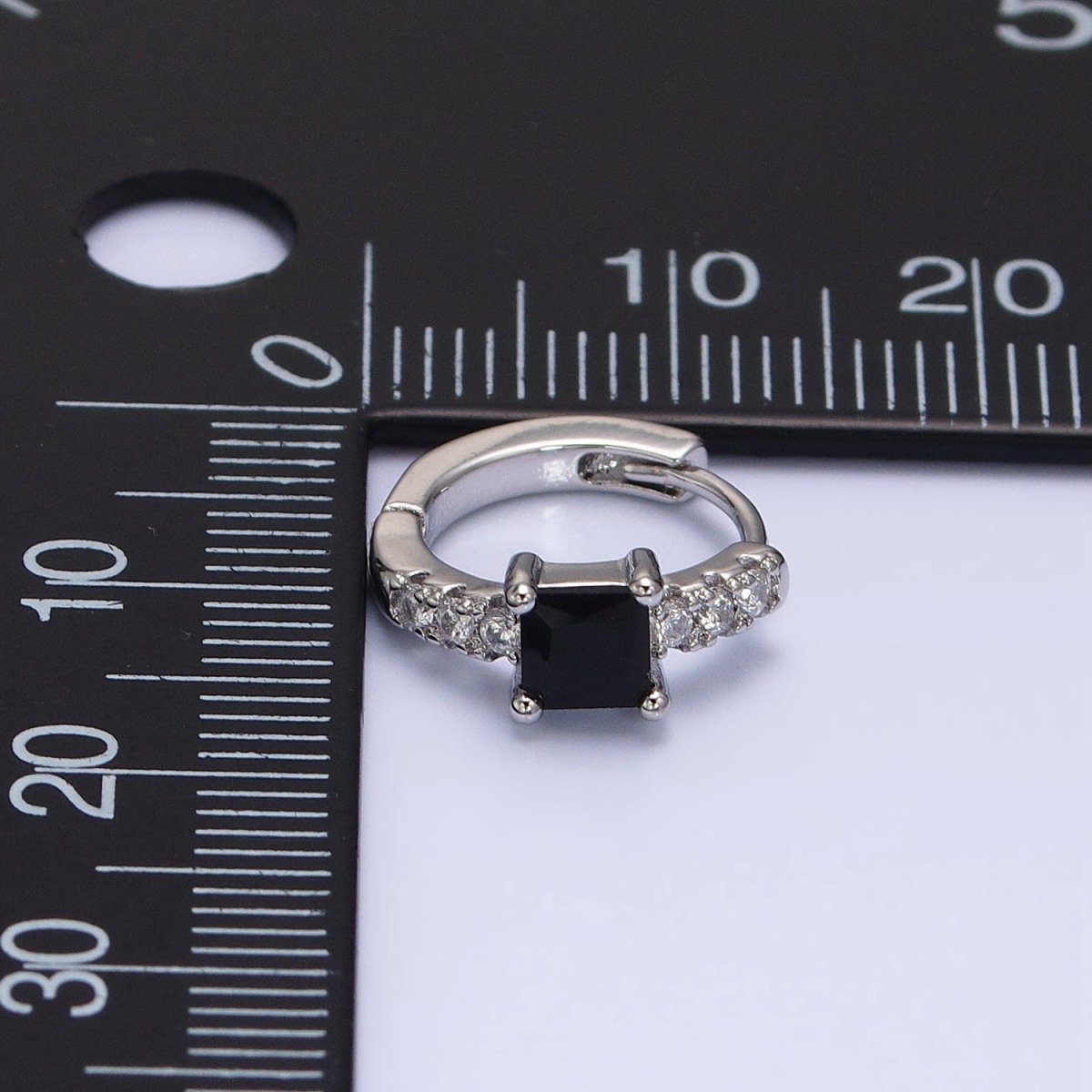 White Gold Filled Black Square CZ Clear Micro Paved Thin 12.6mm Cartilage Huggie | AB1490